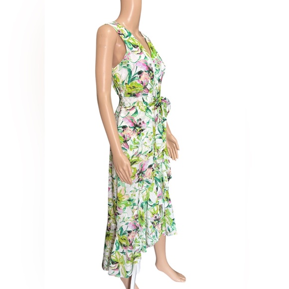 NWT Leslie Fay Sz 4 Tie Waist Ruffle Skirt Floral Print Chiffon Faux Wrap Dress - Picture 3 of 12